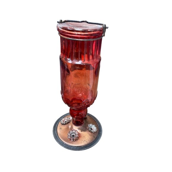 Vintage Woodstream Corp Floral Glass & Copper Hummingbird Feeder Red SKU 9317 - Picture 2 of 12